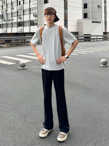 Gray Cool Feeling Short Sleeve T-Shirt Mens Summer American Retro Shoulder CleanFit Half Sleeve Cotton Loose Fit Street Style