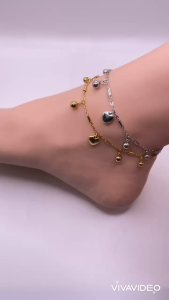Lắc chân titan họa tiết trái tim và hạt châu dễ thương Vòng đeo chân chất liệu titan màu vàng hoặc trắng trangsucmoiluatuoi.RIN