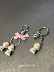 Pink Butterfly Knot Dog Keychain Car Key Holder Bag Pendant Creative Gift Small Cute Pet Themed Plastic Keychain for Festive Use