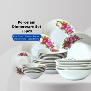 🔥Ramadan Sale🔥YU Ready Stock 36pcs Porcelain Dinner Set Plate Enamel Dinnerware Dining Plate and Bowl Set Pinggan Mangkuk Set Lama Bunga