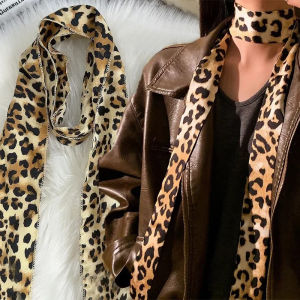 ที่รัดผมเนคไทผู้หญิงหญิงสาวผ้าพันคอลายเสือดาววินเทจตกแต่งกระเป๋า Y2K ผ้าพันคอทรงแคบยาวแบบอเมริกันเครื่องประดับแฟชั่น