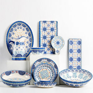 OMK Blue Talavera series Ceramic 2800ML Serving Bowls Fruit Salad Bowl