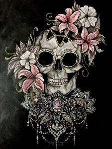 Halloween Flower Sugar Skull Diamond Painting Art Mexican Day Of The Dead Horror Death Skeleton Rose Crystal Cross