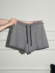 La Chapelle American Stripe Casual Sports Pants Womens High Waist Drawstring Shorts Summer Slimming Outerwear