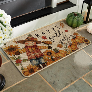 VIKAMA Scarecrow Sunflower Cheerful Autumn Doormat Halloween Autumn Home Decor Entrance Door Mat Hallway Rug