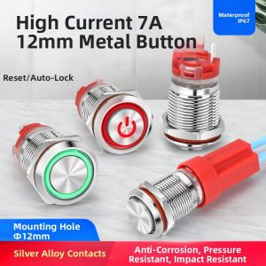 kuicc | Waterproof Metal Button Switch with Auto Reset Self-locking and Light 12mm