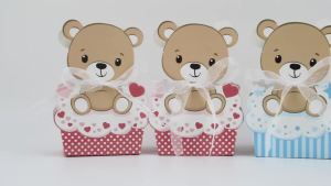 12 Hộp Quà Hình Gấu Hồng & Xanh Dành Cho Tiệc Sinh Nhật Trẻ Em Tiệc Tắm Bé Có Thể Gấp Gọn Dụng Cụ Tiệc Tùng