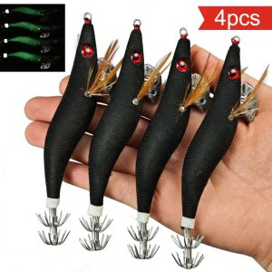 4pcs Shrimp Egi Set 11.5cm Simulation Shrimp Fishing Lure Saltwater Shrimp Bait Sea Cuttlefish Squid Jig Octopus Fishing Set