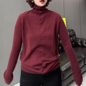 UYFY | High-necked Burgundy Long-sleeved Underwear Top Loose Fit
