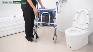 Ghế bô vệ sinh đa năng GBM-016 ( 3 in 1 Ghế bô ghế tăm xe đẩy) có đệm bánh xe chỗ gác chân cho người già người bệnh