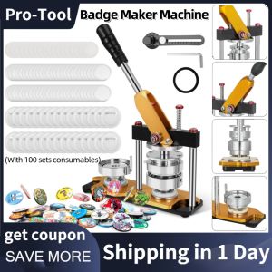 ⭐Local Warehouse+COD⭐ 58mm Button Maker Machine Rotate DIY Badge Pin Making Tool Kit with 100 Sets Circle Parts Blank Consumables Badge Supplies