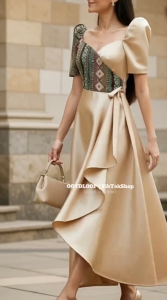 Amyenjoylife Filipiniana Modern Dress Bohemian Style Patchwork Puff Sleeve Dress Modern Filipinana Long Gown Party Dress Asean Attire For Women Modern Terno