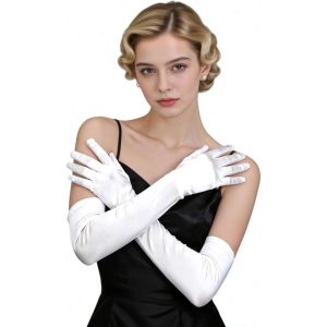 1 Pair Women Long Gloves with Satin White Opera Glove for Wedding 1920s Opera Tea Party Costumes Bridal Evening Dress Up