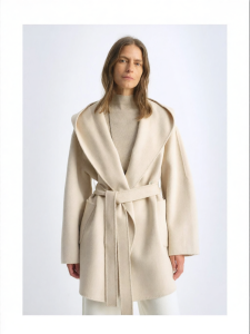 Hooded Cape-style Wool Cashmere Double-face Short Coat White