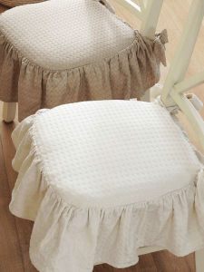 เบาะเก้าอี้ผ้าลินิน ผ้าคลุมเก้าอี้แบบถอดได้ ผ้าคลุมเก้าอี้แบบมีเข็มขัด ขอบลูกไม้ ลายดอกไม้ วัสดุผ้าลินิน รุ่น American Country