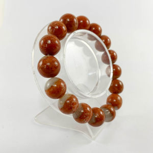 สร้อยข้อมือลูกประคำหยกแท้ สีแดงขาว ลายธรรมชาติ หยกพม่า เกรด A ขนาด 13 mm เม็ดกลมสวย 16 เม็ด หยกแท้ 100%