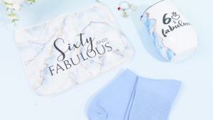 4 Pcs 60 and Fabulous Tumbler 60th Birthday Gifts for Women Inspirational 12oz Marble Stainless Steel Insulated Tumbler Sixty and Fabulous Makeup Bag Wine Sign Keychain Socks 60th
