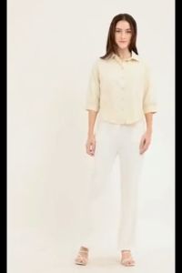 Krizia Button Down Collared 3/4 Long Sleeve Blouse Top