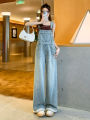 High Waist Loose Fit Thin Denim Overalls Women's Spring Summer Fashion Slimming Narrow Version Long Pants Cotton Blend. 