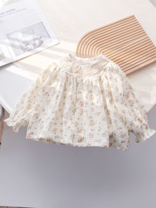 Princess Style Long Sleeve Cotton Shirt for Girls Spring Autumn Pure Cotton Floral Print Base Layer Outwear Baby Girls Top