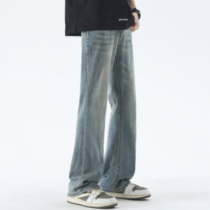 กางเกงยีนส์ทรงหลวมขาตรงสำหรับผู้ชาย สีฟ้าอ่อน กางเกงขายาวทรงหลวมสไตล์อเมริกัน กางเกงยีนส์ทรงหลวมสำหรับใส่ไปทำงาน