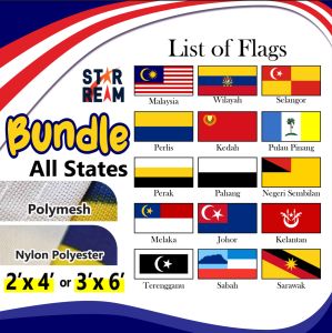 [Bundle 15 Flag] Malaysia + Wilayah + All States Flag (2x4ft 3x6ft) | Bendera Semua Negeri/ National/ Jalur Gemilang