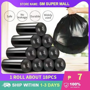 【Thickened】1 Roll ≈ 18Pcs Black Garbage Bags Disposable Plastic Trash Bin Bags