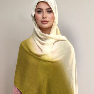 Jifang Gradient Patchwork Color 2 Tone Soft Breathable Modal Cotton Shawl Large Long Pashmina Raya Muslim Hijabs PW62
