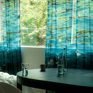 Transparent Lace Curtains Printed with Scenic Views Korean Style Home Fabric Window Treatments No Drilling Required Installation