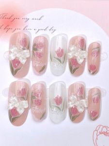 Gentle and Fresh Wearable Manicure 2024 Pure Desire Young Adult Tulip White Everyday Joker Handmade Fake Nails