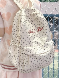 OUDENGPAI | กระเป๋าเป้สะพายหลังผู้หญิงสไตล์เกาหลีลายดอกไม้ กระเป๋าสะพายไหล่สำหรับนักเรียนมัธยมต้น กระเป๋าใส่ของใช้สำหรับเด็กและเยาวชน