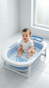Baby Pro Space-Saving Baby Bathtub Collapsible Non-slip With Drain Hole And Soap Tray