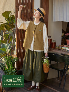 Original Khaki Womens Vest Spring Casual round Neck Jacket Top Early Spring Matching Versatile Chinese Brand Cotton Blend