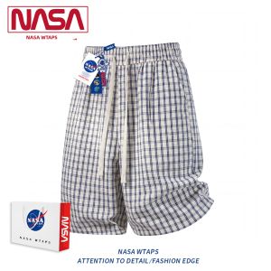 NASA WTAPS | Quần Shorts Dân Dã Màu Xanh Họa Tiết Caro Bong Bóng Voan 5 Phân