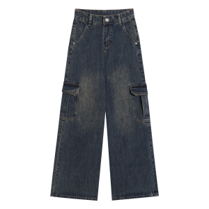 MATTUCLB American Retro Loose Wide Leg Jeans Pants Womens Workwear Trousers Autumn Season Pear Shape Two Versions Available