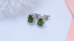 Lohaspie Đồ Trang Sức 1 Carat Chrome Diopside hạt bông tai 925 Bạc Tự Nhiên Chrome Diopside hạt bông tai Bát Giác đá quý cắt Chrome Diopside Bông Tai Cho trang sức nữ