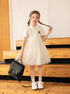 Summer Girls School Style Dress Patchwork Tulle Skirt