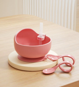 Silicone Straw Bowl for Baby Soup Drinking Anti-Choking with Buckle Childrens Porridge Water Drinking Special Auxiliary Food