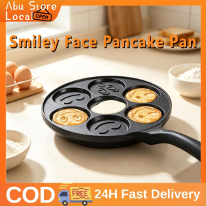 Multi-Functional Nonstick Smiley Face Pancake Pan 7 Molds Pancake Maker Egg Pan Frying Pan Handle for Kids Breakfast Household Kitchen Cookware