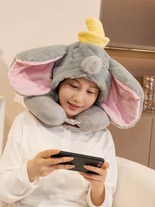 Cartoon Hooded U-Shaped Pillow Neck Support Travel Portable Aircraft Nap Long Distance Car Sleep Aid Pillow Polyester Fiber