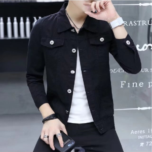 แจ็คเก็ตยีนส์ทรงเข้ารูปสำหรับผู้ชาย สไตล์เกาหลี ทรงเรียบง่าย สีสันสดใส แจ็คเก็ตแบบมีฮู้ดสำหรับใส่ทำงาน สไตล์เกาหลี แจ็คเก็ตยีนส์สำหรับผู้ชาย