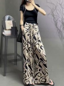 European Station Stylish High Waist Casual Wide-Leg Skort Female Summer Loose Easiest for Match Tie-Dye Mop Pants European Goods Pants Tide