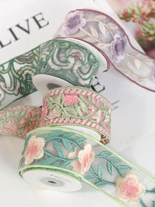 Retro Floral Embroidery Lace Hair Accessory Silk Ribbon DIY Handmade Butterfly Knot Edging Silk Ribbon Decorative Packaging
