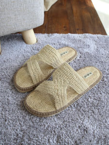 รองเท้าผ้าลินินสไตล์ทะเลทรายรองเท้าแตะผู้ชายรองเท้าฟางลำลองมีเอกลักษณ์แบบย้อนยุคดูดซับเหงื่อกันลื่นใส่ในบ้านใส่ไปข้างนอกทำมือ