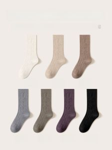 JINGCHI | Thickened Merino Wool Socks Womens Mid-calf Quick Dry Winter Warm Cotton Polyester Spandex Blend Ladies Stack Socks