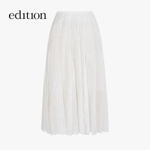 edition | Lace Trimmed Ramie Pleated A-line Skirt