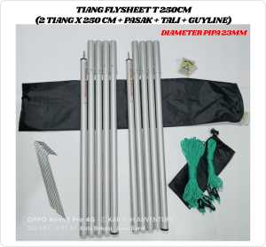 Tiang Flysheet Aluminium 2 Tiang X 250cm Diameter Pipa 23mm Lengkap Pasak Tali Guyline - Tiang Bendera Tiang Lampu Hias