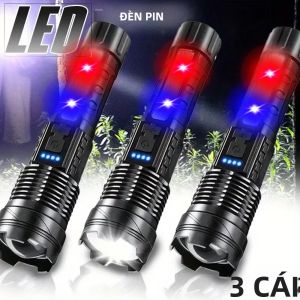 Đèn Pin LED XHP50 Mạnh Mẽ 7 Chế Độ Đèn Pin Chống Nước Có Đèn Bên Hông Có Thể Phóng To Loại Đèn Có Thể Sạc Lại Type-C Để Cắm Trại Câu Cá