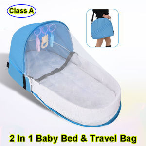 2 trong 1 Giường trẻ em Di động Túi đựng tã trẻ sơ sinh ngủ giường hình Giỏ du lịch ngoài trời nôi với màn chống muỗi