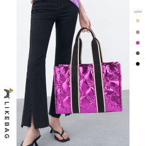 LIKEBAG fashion womens bag niche design handbag down cotton bag metal portable large capacity tote shoulder bag